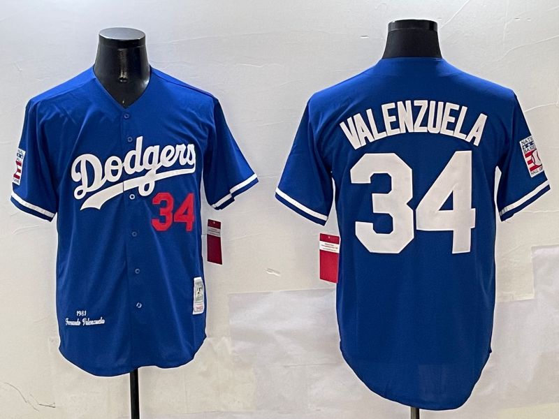 Men Los Angeles Dodgers #34 Valenzuela Blue Throwback Game 2025 Nike MLB Jersey style 313->los angeles dodgers->MLB Jersey